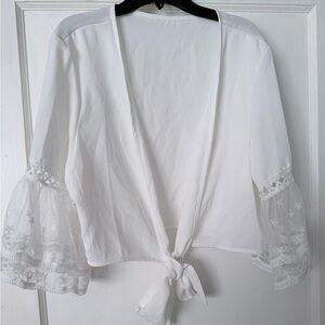 White Tie-Front Lace Sleeve Cover-Up